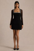 Emmey | Black Crepe And Mesh Square-Neck Mini Dress